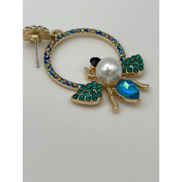 Pierced Earrings Butterfly Insect Blue Green Aurora Borealis Rhinestones Post St - Picture 7 of 7